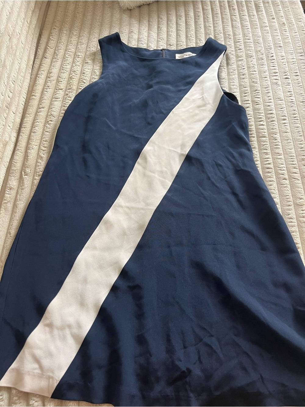 Alice + Olivia Navy Dress with White Diagonal Stripe